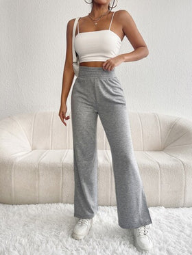 SHEIN PETITE بنطلون نسائي واسع بأرجل مفتوحة مع فتحات جانبية، خريف وربيع