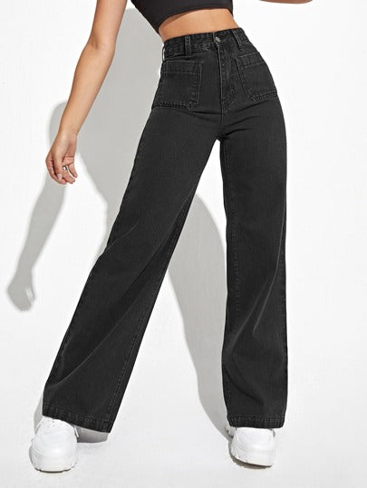 SHEIN EZwear بنطلون جينز بساق مستقيم وبخصر عالي