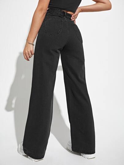 EZwear بنطلون جينز بساق مستقيم وبخصر عالي