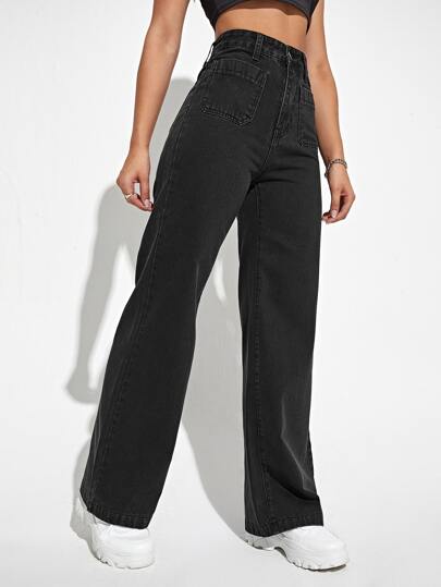 SHEIN EZwear بنطلون جينز بساق مستقيم وبخصر عالي
