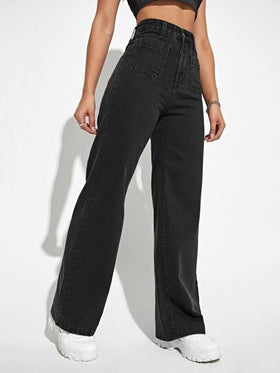 SHEIN EZwear بنطلون جينز بساق مستقيم وبخصر عالي