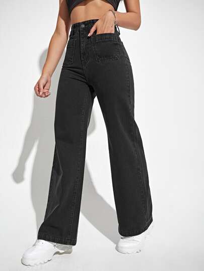 SHEIN EZwear بنطلون جينز بساق مستقيم وبخصر عالي