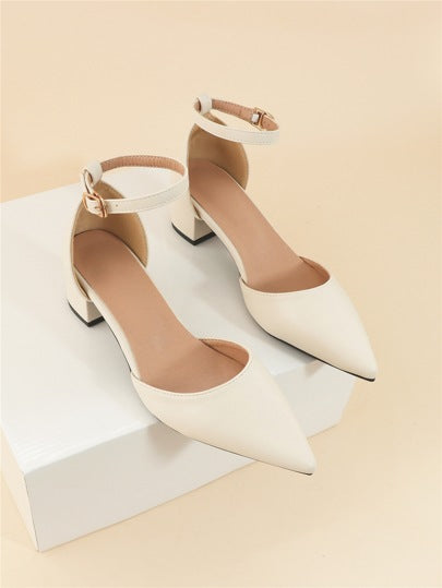 كعب سميك بنعل كاحل خريف/شتاء 2025، كعب عالي بحزام كاحل لون بيج أنيق للنساء، أنيق