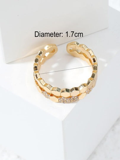 خاتم مفتوح مكعب زركونيا و مزخرف هندسي