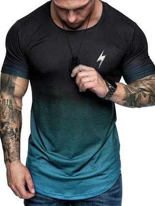 Manfinity Running قميص رياضي رجالي بنمط فتيل البرق، ملابس علوية للتمرينات الرياضية
