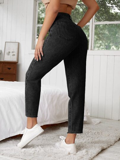 SHEIN Essnce بنطلون جينز ام خصر عالي خدش قط