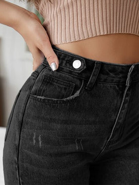 SHEIN Essnce بنطلون جينز ام خصر عالي خدش قط