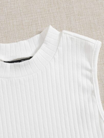 EZwear لباس علوي تانك محبوك مضلع وبلون موحد