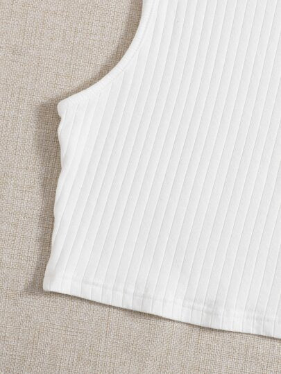 EZwear لباس علوي تانك محبوك مضلع وبلون موحد