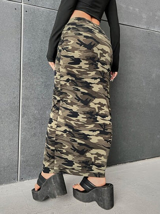EZwear تنورة ذات خصر بسحاب مطبوع بطبعة الكامو، ملابس رمضان