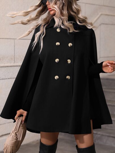 SHEIN Clasi معطف رداء صف ازرار مزدوجة اكمام عباءة