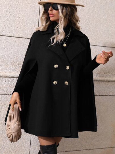 SHEIN Clasi معطف رداء صف ازرار مزدوجة اكمام عباءة
