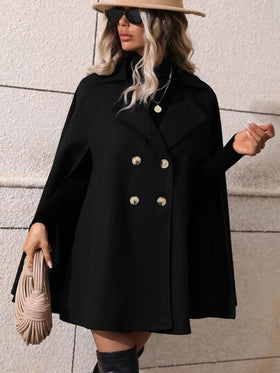 SHEIN Clasi معطف رداء صف ازرار مزدوجة اكمام عباءة