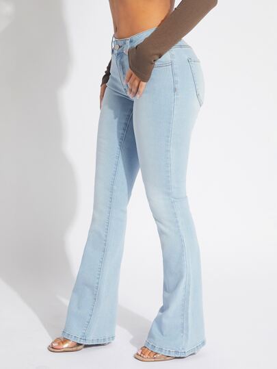 SHEIN SXY بنطلون جينز واسع من الاسفل سستة طائر