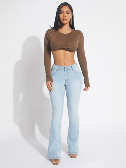 SHEIN SXY بنطلون جينز واسع من الاسفل سستة طائر