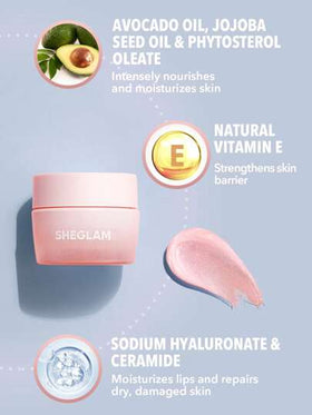SHEGLAM كريم العناية بالشفاه Pillow Lips قناع إصلاح الشفاه أثناء الليل يقلل من الخطوط الدقيقة في الشفاه قناع الشفاه أثناء النوم زيت بذور الجوجوبا خلاصة الشفاه بلسم الشفاه فيتامين E برايمر الشفاه روج تنت أرواج علامة تجارية جمال مكياج ميكب مستحضرات تجميل...