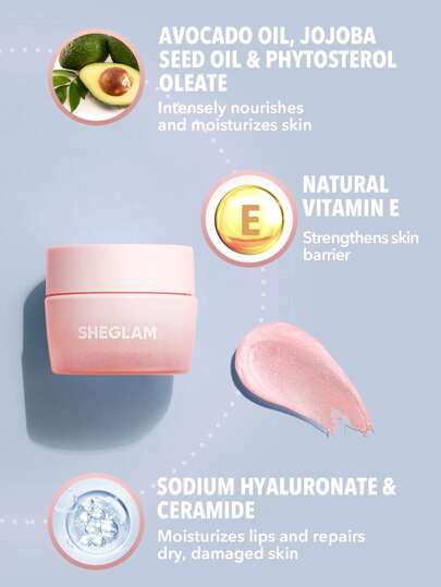 SHEGLAM كريم العناية بالشفاه Pillow Lips قناع إصلاح الشفاه أثناء الليل يقلل من الخطوط الدقيقة في الشفاه قناع الشفاه أثناء النوم زيت بذور الجوجوبا خلاصة الشفاه بلسم الشفاه فيتامين E برايمر الشفاه روج تنت أرواج علامة تجارية جمال مكياج ميكب مستحضرات تجميل...