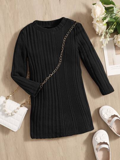 SHEIN فستان تي شيرت يتداخل خطوط للطفلات الرضع، مريح وجميل ولطيف ومناسب للصيف