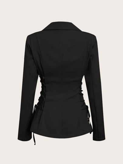 EZwear بليزر نسائي أحادي اللون يومي الارتداء، بخيوط دانتيل جانبية