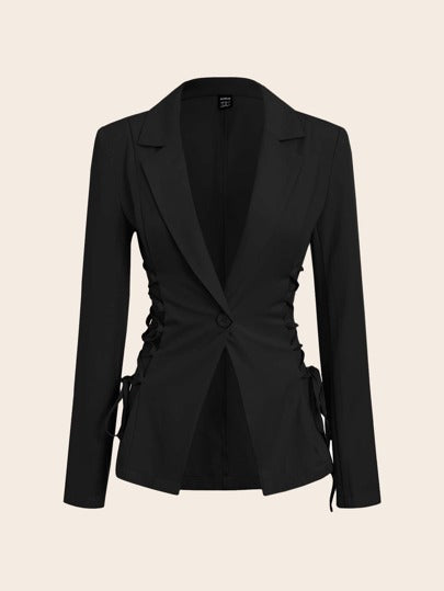 EZwear بليزر نسائي أحادي اللون يومي الارتداء، بخيوط دانتيل جانبية