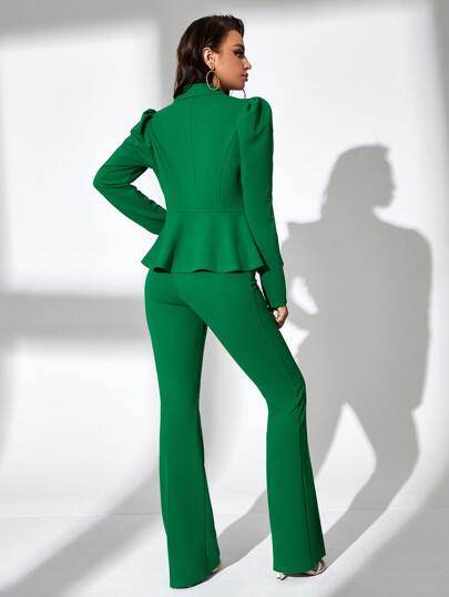 SHEIN SXY صف ازرار مزدوجة جاكيت و خصر عالي بنطلون
