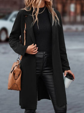 SHEIN LUNE معطف بياقة مطوي مسنن جيب مائل مفتوح امامي حزام