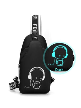 مجموعة ظهر وصدر كاجوال عمل بسيط من قطعتين: حقيبة كتف وحقيبة صدر ، بما في ذلك حقيبة الظهر الفلورسنت الكبيرة وحقيبة الصدر للسفر والحرم الجامعي والمدرسة والعطلات - من قماش أكسفورد مع طباعة تعبيرية كرتونية لحقيبة رجالية مدرسية متعددة الوظائف، حقيبة مدرسية للط