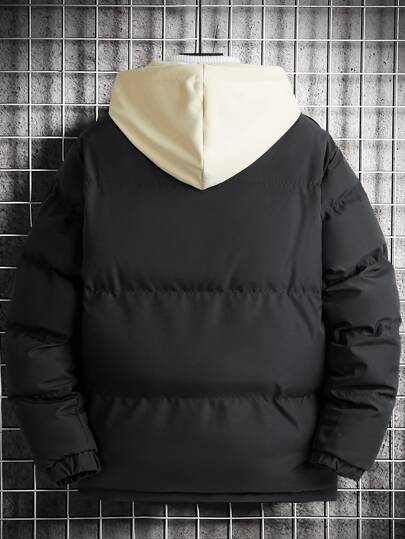 Manfinity Homme معطف ذو تسريب واسع مع كابوت مبطن (بدون كنزة صوفية داخلية داخلية) , معطف للخروج دافئ عشوائي بتصميم لوني، هدايا لأصدقاء وأزواج وخطباء