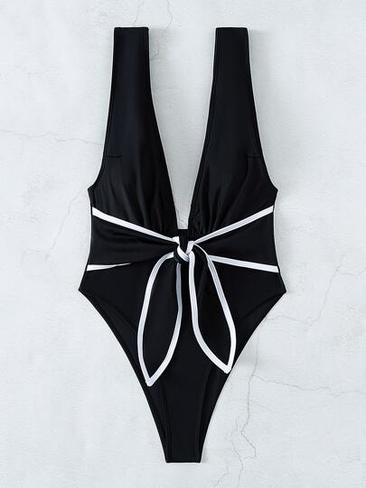 مايوه حريمي قطعة واحدة Swim SXY ملابس سباحة قطعة واحدة بعنق عميق معقود أمامية