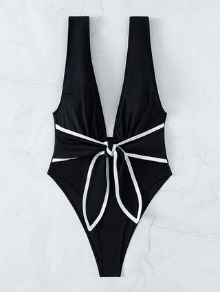 مايوه حريمي قطعة واحدة Swim SXY ملابس سباحة قطعة واحدة بعنق عميق معقود أمامية