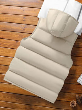 Manfinity Homme معطف شتوي كاجوال بسحاب وقلنسوة مبطن بدون أكمام، لون متناقض، للخروج