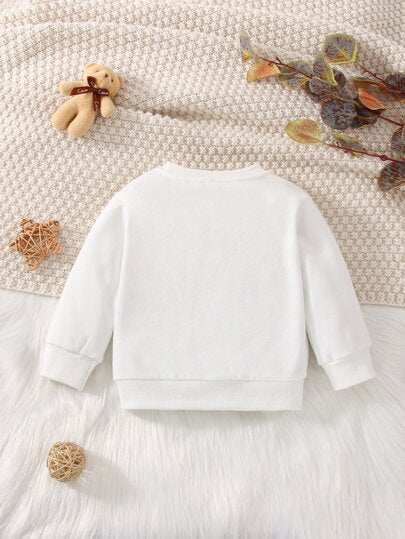 SHEIN 1 قطعة بلوزة بيضاء بياقة طاقم طويلة الأكمام للأطفال الرضع والأطفال الصغار من 6 أشهر إلى 3 سنوات، مناسبة لجميع الفصول، بسيطة وعملية