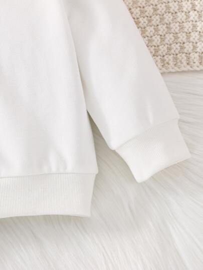 SHEIN 1 قطعة بلوزة بيضاء بياقة طاقم طويلة الأكمام للأطفال الرضع والأطفال الصغار من 6 أشهر إلى 3 سنوات، مناسبة لجميع الفصول، بسيطة وعملية