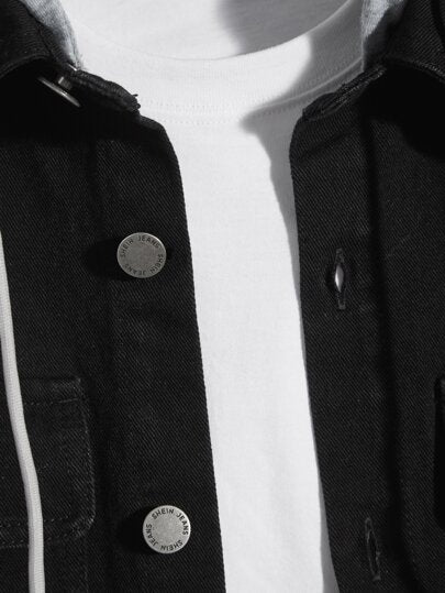 Manfinity Unisex جاكيت جينز مع غطاء رأس وجيب قابل للسحب من القطن للرجال، بدون تي شيرت، أشياء للأزواج