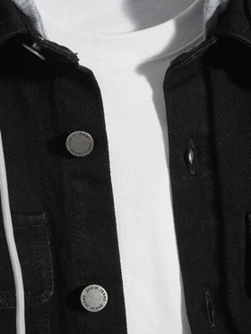 Manfinity Unisex جاكيت جينز مع غطاء رأس وجيب قابل للسحب من القطن للرجال، بدون تي شيرت، أشياء للأزواج