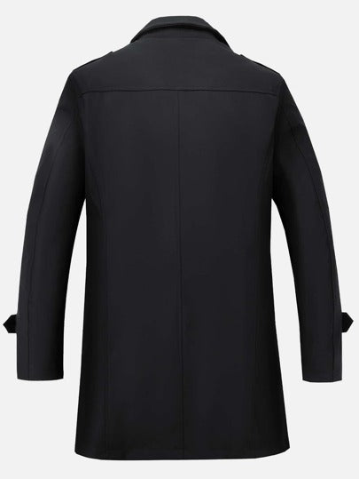 Manfinity Homme معطف ترنش كاجوال بأزرار وجيوب مائلة للرجال، معطف ترنش للرجال، خريف