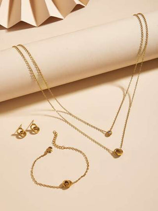 4 قطع للنساء, طقم مكون من قلادة وسوار وأقراط، مطلي بالذهب عيار 18 قيراط من الفولاذ المقاوم للصدأ، إكسسوارات مضاعفة الطبقات، مناسب لعيد الميلاد وعيد الأم وعيد الحب وليالي المواعدة والرقص والزفاف والأسلوب البوهيمي وأجواء الشاطئ، هدية