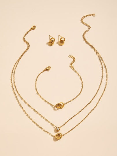 4 قطع للنساء, طقم مكون من قلادة وسوار وأقراط، مطلي بالذهب عيار 18 قيراط من الفولاذ المقاوم للصدأ، إكسسوارات مضاعفة الطبقات، مناسب لعيد الميلاد وعيد الأم وعيد الحب وليالي المواعدة والرقص والزفاف والأسلوب البوهيمي وأجواء الشاطئ، هدية