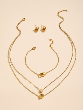 4 قطع للنساء, طقم مكون من قلادة وسوار وأقراط، مطلي بالذهب عيار 18 قيراط من الفولاذ المقاوم للصدأ، إكسسوارات مضاعفة الطبقات، مناسب لعيد الميلاد وعيد الأم وعيد الحب وليالي المواعدة والرقص والزفاف والأسلوب البوهيمي وأجواء الشاطئ، هدية