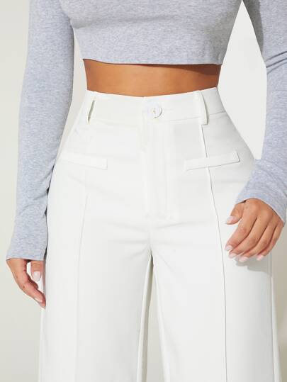 SHEIN PETITE بنطلون فستان صيفي بخصر عالٍ وساق واسعة
