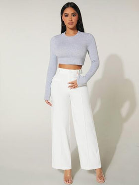 SHEIN PETITE بنطلون فستان صيفي بخصر عالٍ وساق واسعة