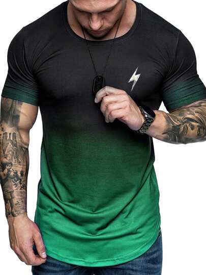Manfinity Sport Corelite تي شيرت رياضي بطباعة صاعقة ألوان متدرجة للرجال