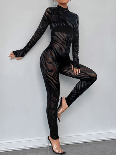 SHEIN SXY جمبسوت وحدة واحدة مخطط بنقشة الزيبرا للنساء