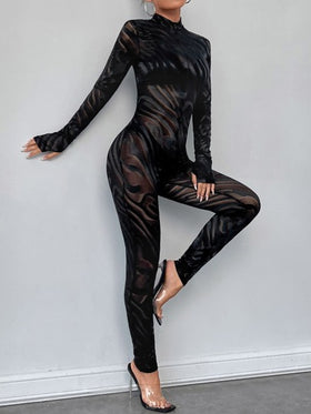 SHEIN SXY جمبسوت وحدة واحدة مخطط بنقشة الزيبرا للنساء