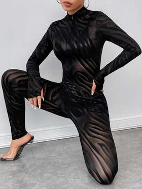 SHEIN SXY جمبسوت وحدة واحدة مخطط بنقشة الزيبرا للنساء