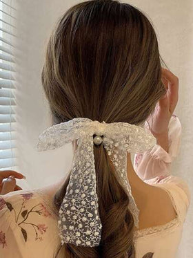 ربطة شعر مزينة بالتطريز الزهري والخرز الاصطناعي، شريط رأس أنيق بشكل فيونكة لعيد الحب، ربطات شعر مطاطية لذيل الحصان