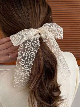 ربطة شعر مزينة بالتطريز الزهري والخرز الاصطناعي، شريط رأس أنيق بشكل فيونكة لعيد الحب، ربطات شعر مطاطية لذيل الحصان