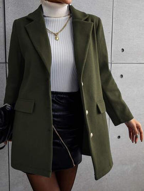 SHEIN LUNE معطف صف ازرار احادية ياقة مطوي مسنن بتفاصيل رفرف