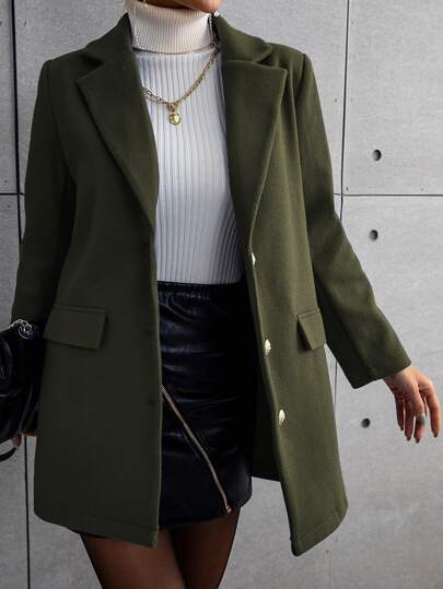 SHEIN LUNE معطف صف ازرار احادية ياقة مطوي مسنن بتفاصيل رفرف