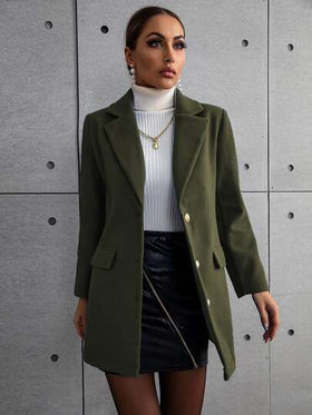 SHEIN LUNE معطف صف ازرار احادية ياقة مطوي مسنن بتفاصيل رفرف